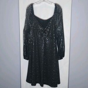 Elegant Little Black Dress Sz 4X Midi Sparkle Witchy Whimsigoth Dark Fairy